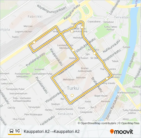 1C bussi -linjakartta