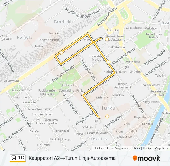 1C bussi -linjakartta
