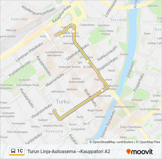1C bussi -linjakartta