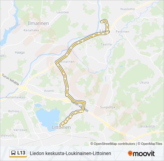 L13 bussi -linjakartta