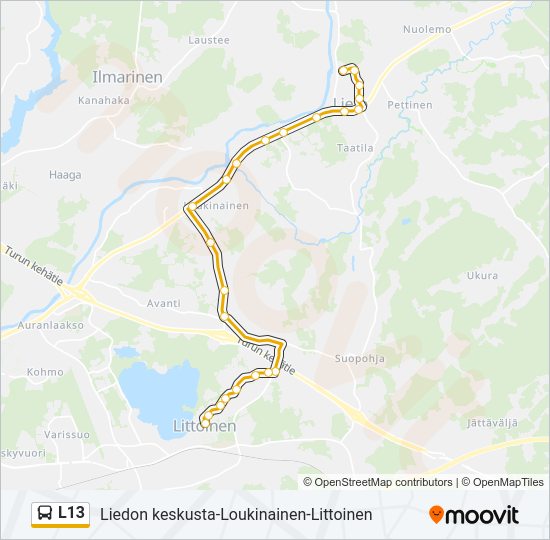 L13 bussi -linjakartta