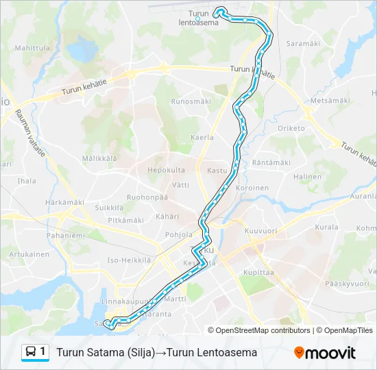 1 bussi -linjakartta