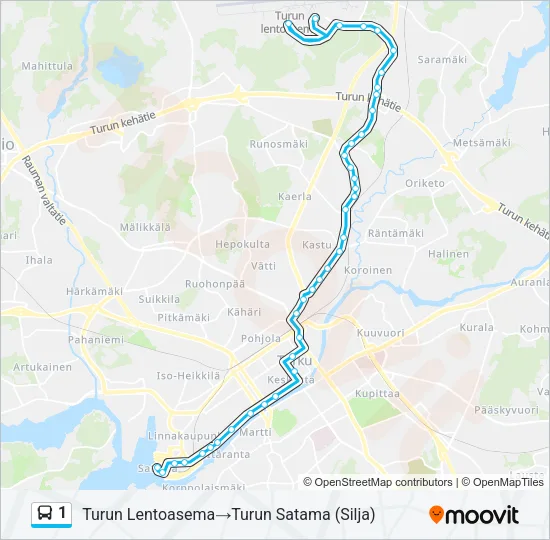1 bussi -linjakartta