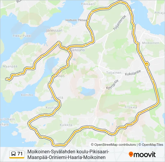 71 bussi -linjakartta