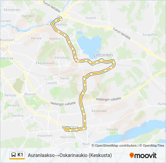 K1 Bus Line Map