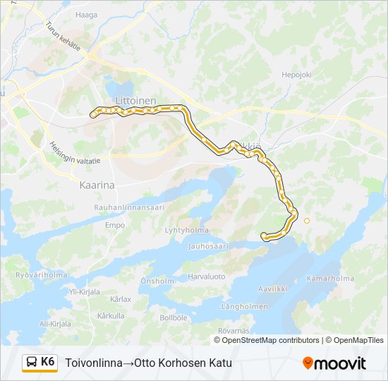 K6 Bus Line Map