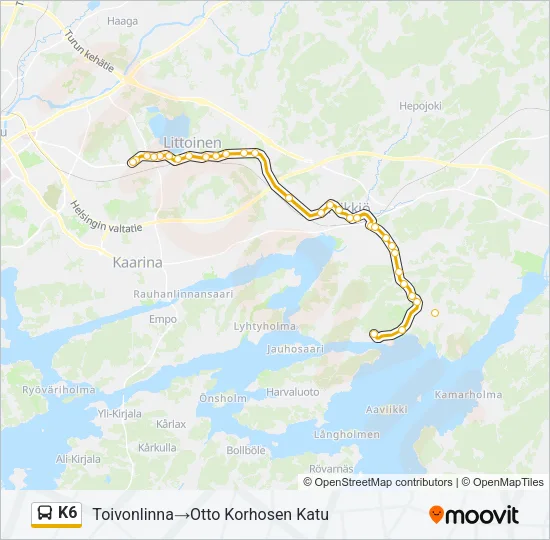 K6 Bus Line Map