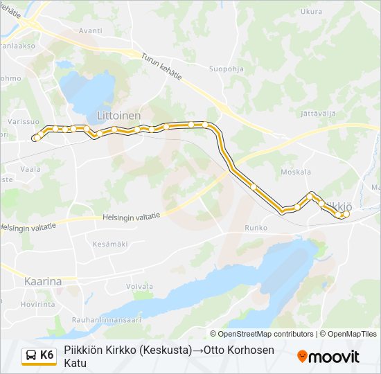 K6 Bus Line Map