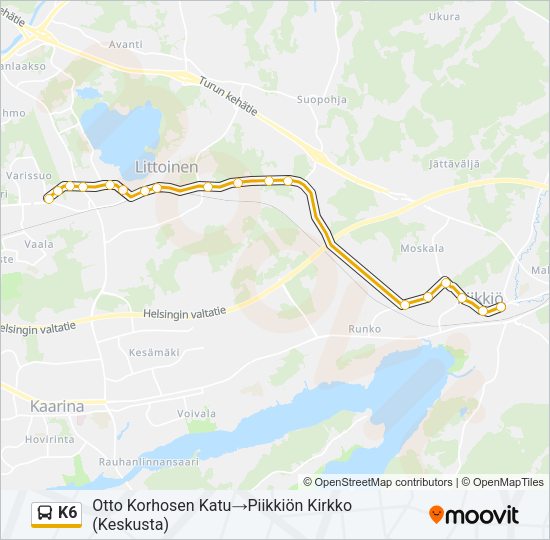 K6 Bus Line Map