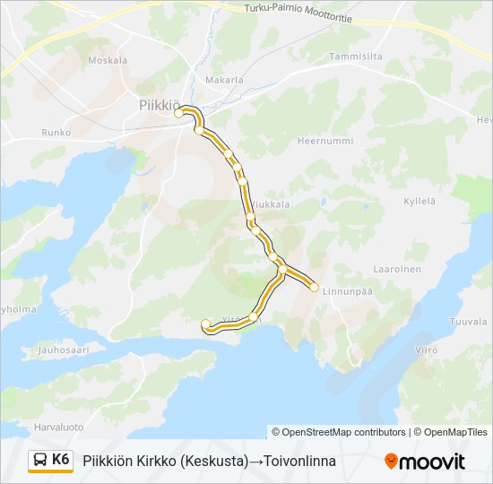 K6 Bus Line Map