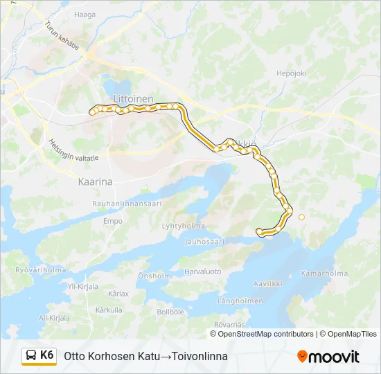K6 Bus Line Map