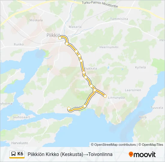 K6 Bus Line Map