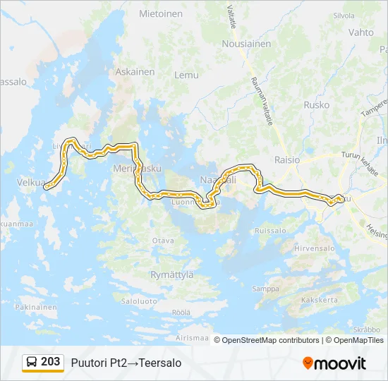 203 bussi -linjakartta