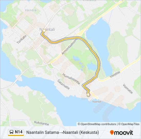 N14 Bus Line Map