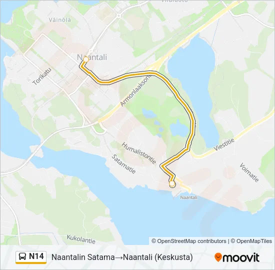N14 Bus Line Map