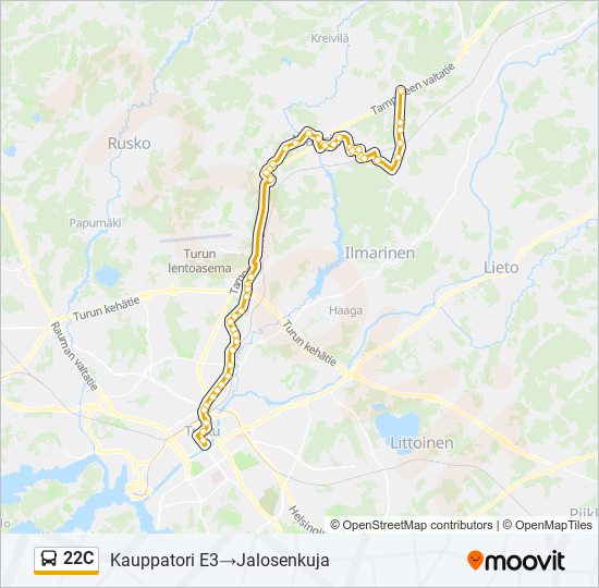 22C bussi -linjakartta