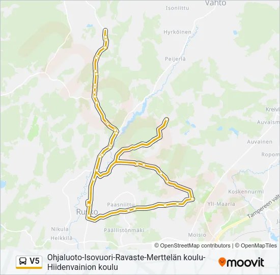 V5 bussi -linjakartta