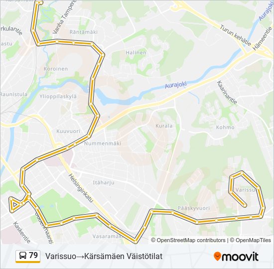 79 Reitti: Aikataulut, pysäkit ja kartat – Varissuo‎→Kärsämäen Väistötilat  (päivitetty)