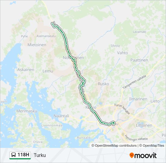 118H bussi -linjakartta