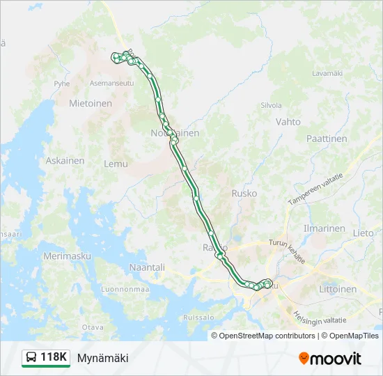 118K bussi -linjakartta