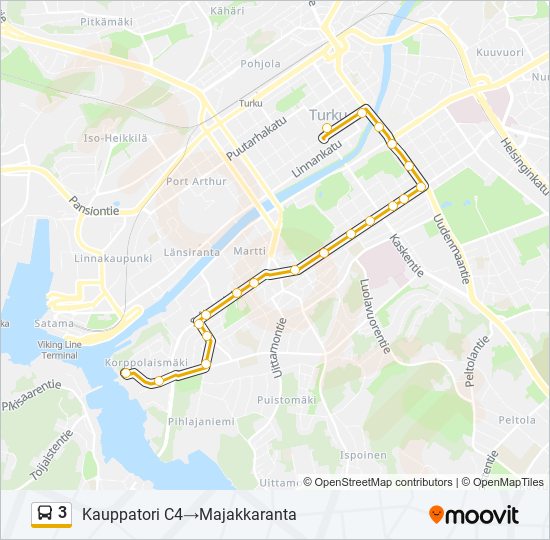 3 Reitti: Aikataulut, pysäkit ja kartat – Kauppatori C4‎→Majakkaranta  (päivitetty)