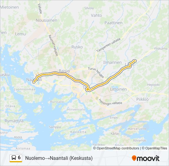 6 Reitti: Aikataulut, pysäkit ja kartat – Nuolemo‎→Naantali (päivitetty)