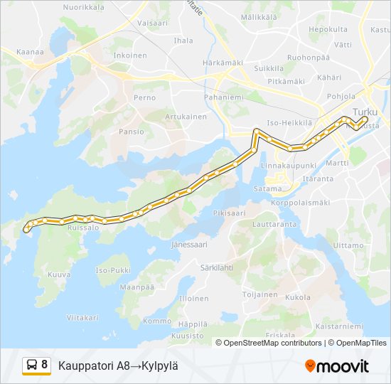 8 Reitti: Aikataulut, pysäkit ja kartat – Kauppatori A8‎→Kylpylä ...