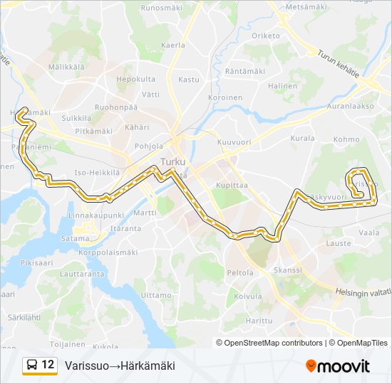 12 Reitti: Aikataulut, pysäkit ja kartat – Varissuo‎→Härkämäki (päivitetty)