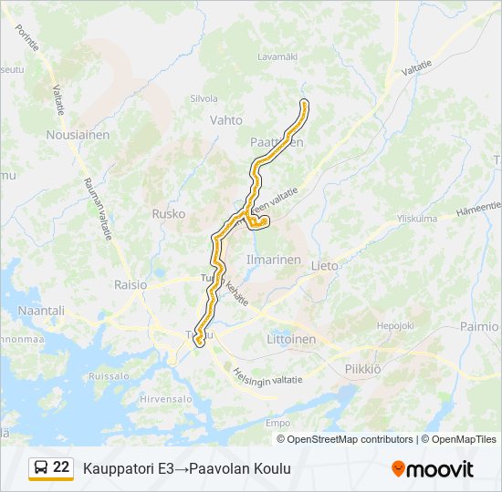 22 bussi -linjakartta