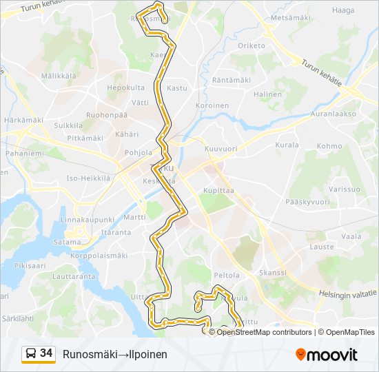 34 bus Line Map