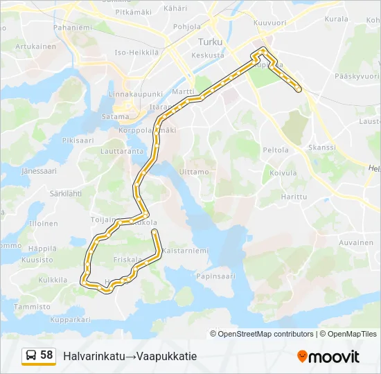58 bussi -linjakartta