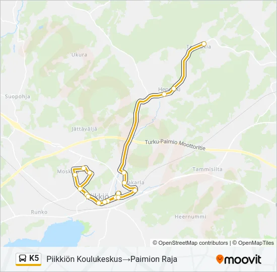 K5 bussi -linjakartta