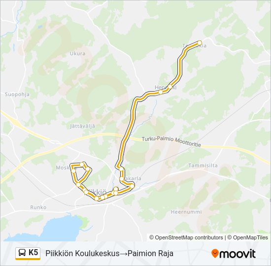 K5 bussi -linjakartta