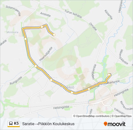 K5 bussi -linjakartta