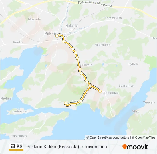 K6 Bus Line Map