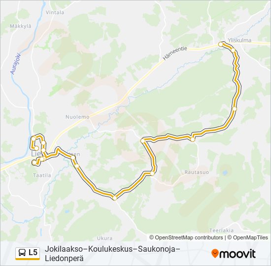 L5 bussi -linjakartta