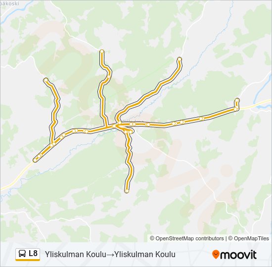 l8 Reitti: Aikataulut, pysäkit ja kartat – Yliskulman Koulu‎→Yliskulman  Koulu (päivitetty)