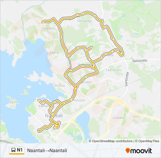 n1 Reitti: Aikataulut, pysäkit ja kartat – Naantali‎→Naantali (päivitetty)