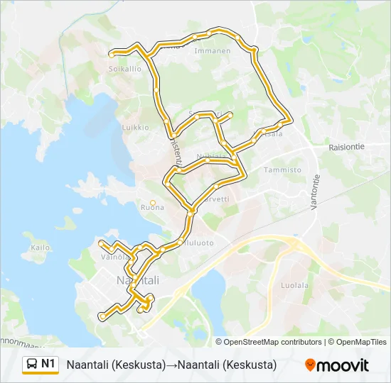N1 Bus Line Map
