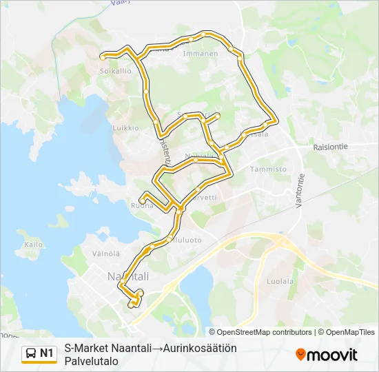 N1 Bus Line Map