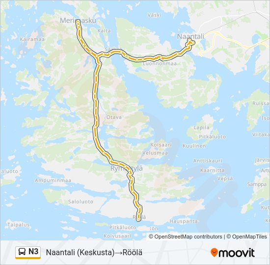 N3 bussi -linjakartta