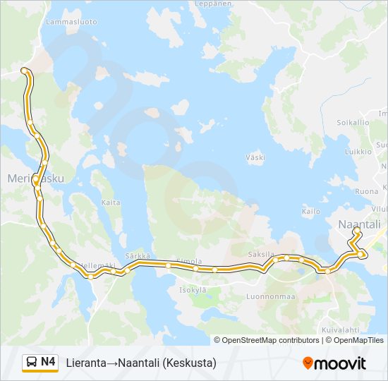 N4 bussi -linjakartta