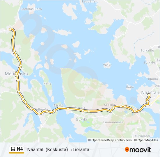 N4 bussi -linjakartta