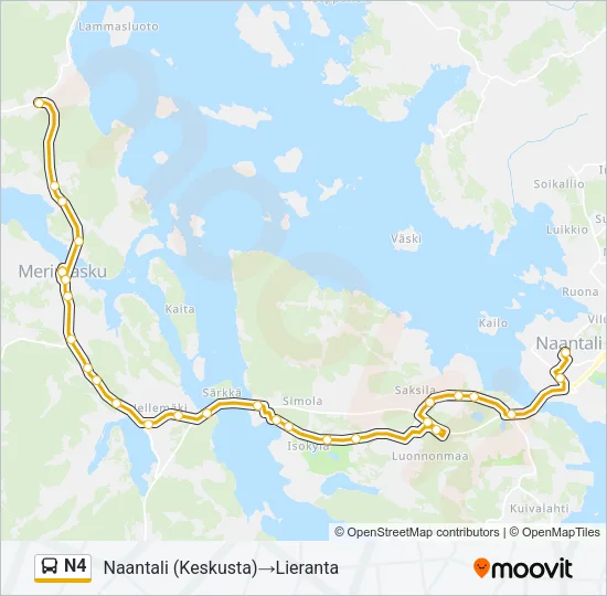 N4 bussi -linjakartta