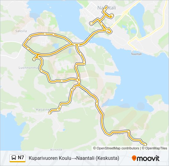 N7 bussi -linjakartta