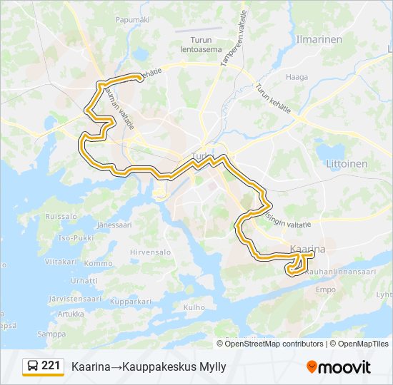 221 Route: Schedules, Stops & Maps - Kaarina‎→Kauppakeskus Mylly (Updated)