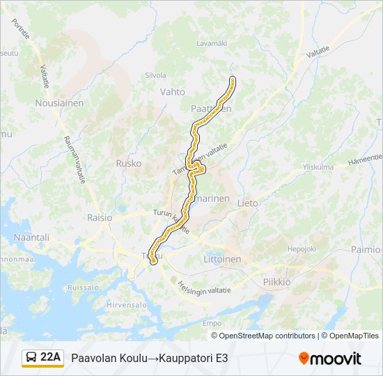 22A bussi -linjakartta