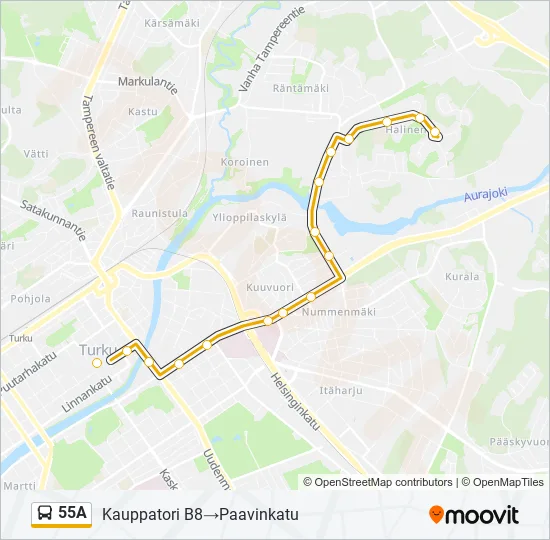 55A bussi -linjakartta