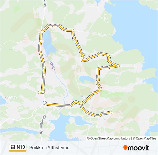 N10 bussi -linjakartta