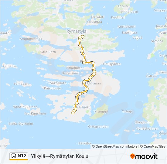 n12 Reitti: Aikataulut, pysäkit ja kartat – Ylikylä‎→Rymättylän Koulu  (päivitetty)